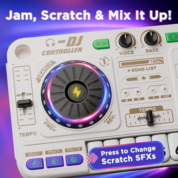 iPlay iLearn Kids DJ Mixer Toy Toddler Musical DJ Turntable W/Lights Sounds - Picture 4 of 5